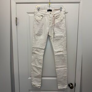 Purple Brand P001 Four Pocket Slim Jeans White Denim Destroyed FPWH222